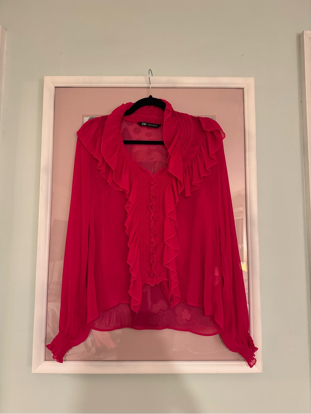 Zara Hot Pink Ruffle-Front Blouse